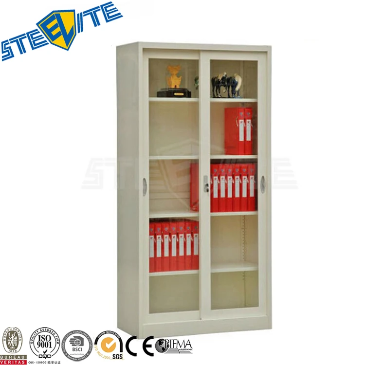 CKD white iron dishes showcase display cabinet/two full glass sliding doors 6-tier kitchen pantry cupboard design for dubai