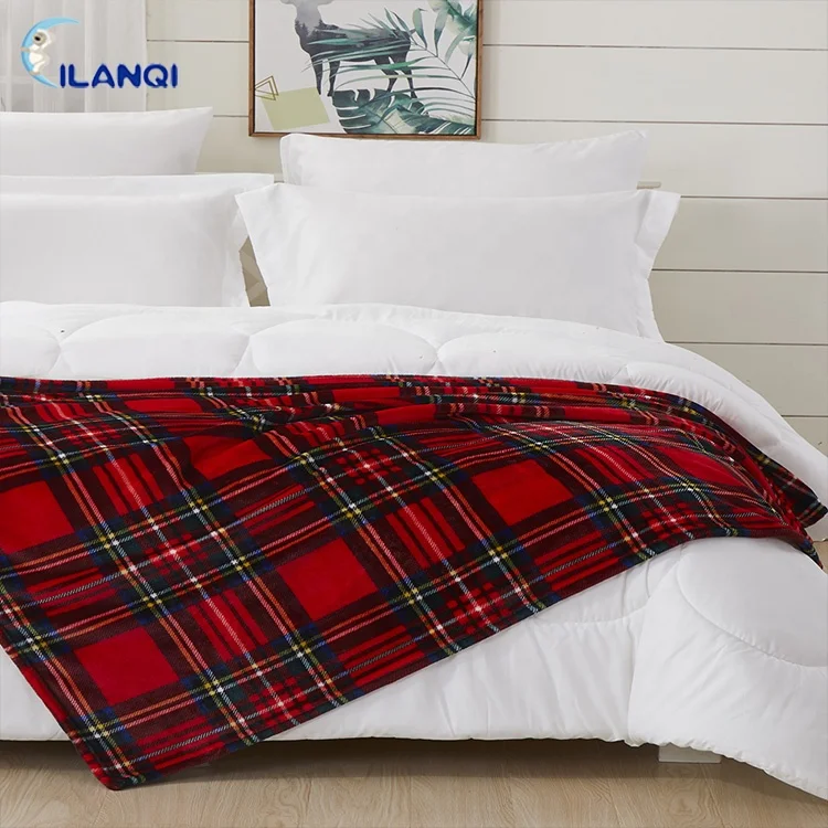2020 Popular Anti Pilling Red And Black Plaid Printed Thick Warm Flannel Fleece Spring/Autumn Throw Blanket
