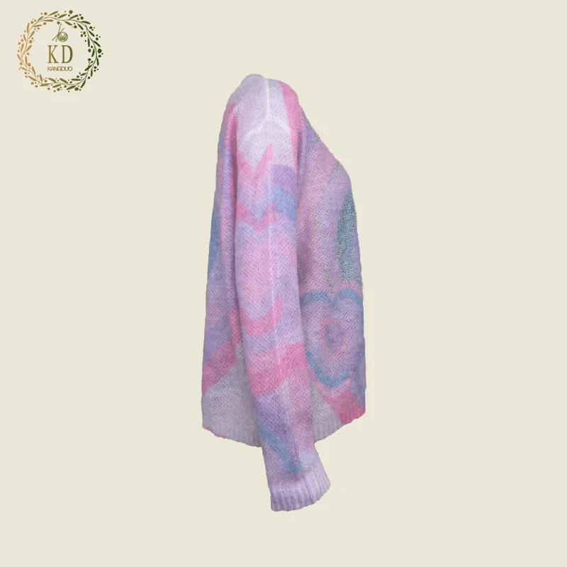 KD Knitwear Manufacturer Custom OEM ODM Knit Printed Hot Diamond Rainbow Gradient Knitted Jumper Sweater