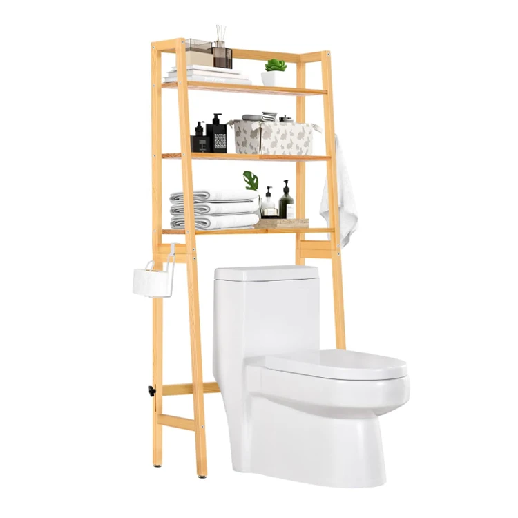 Customized Wooden 3 Tier Toilet Rack Bathroom Space Saver Organizer Freestanding Above Toilet with Toilet Paper Holder