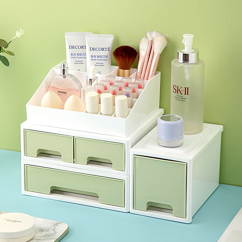 Desktop Cosmetic Drawer Storage Box Organizer Makeup Popular Jewelry Stackable Storage Drawers European Storage Drawers Plastic