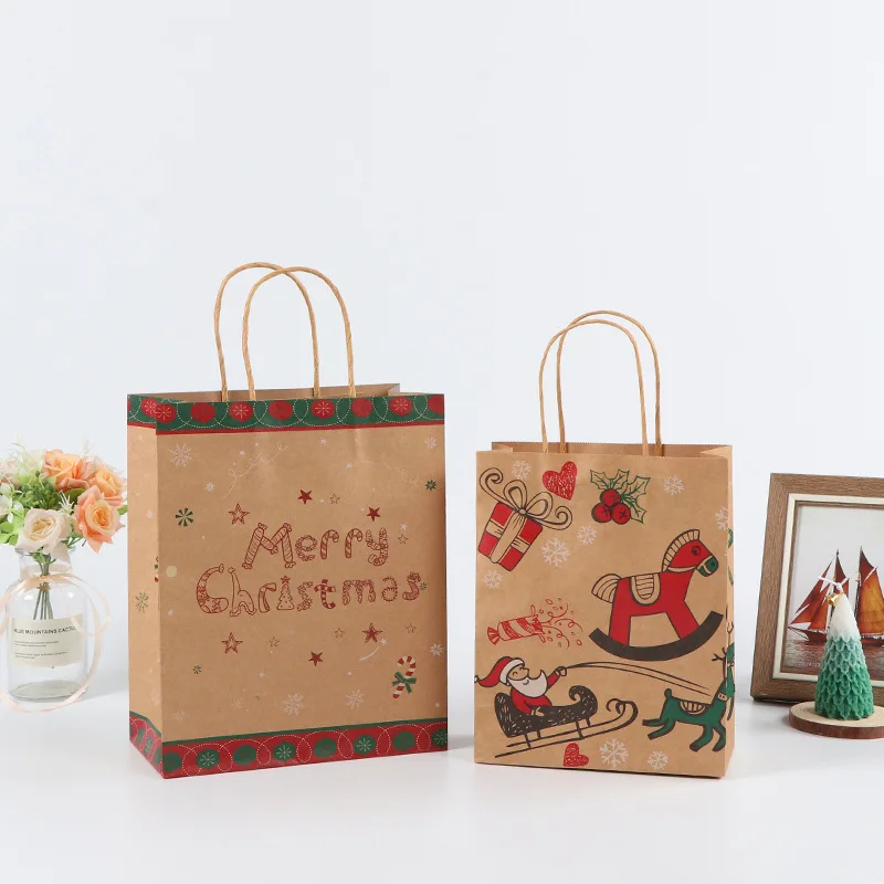 Wholesale popular new products best christmas gift paper bags bulk beautiful design candy packaging kraft bag for cloth shoes