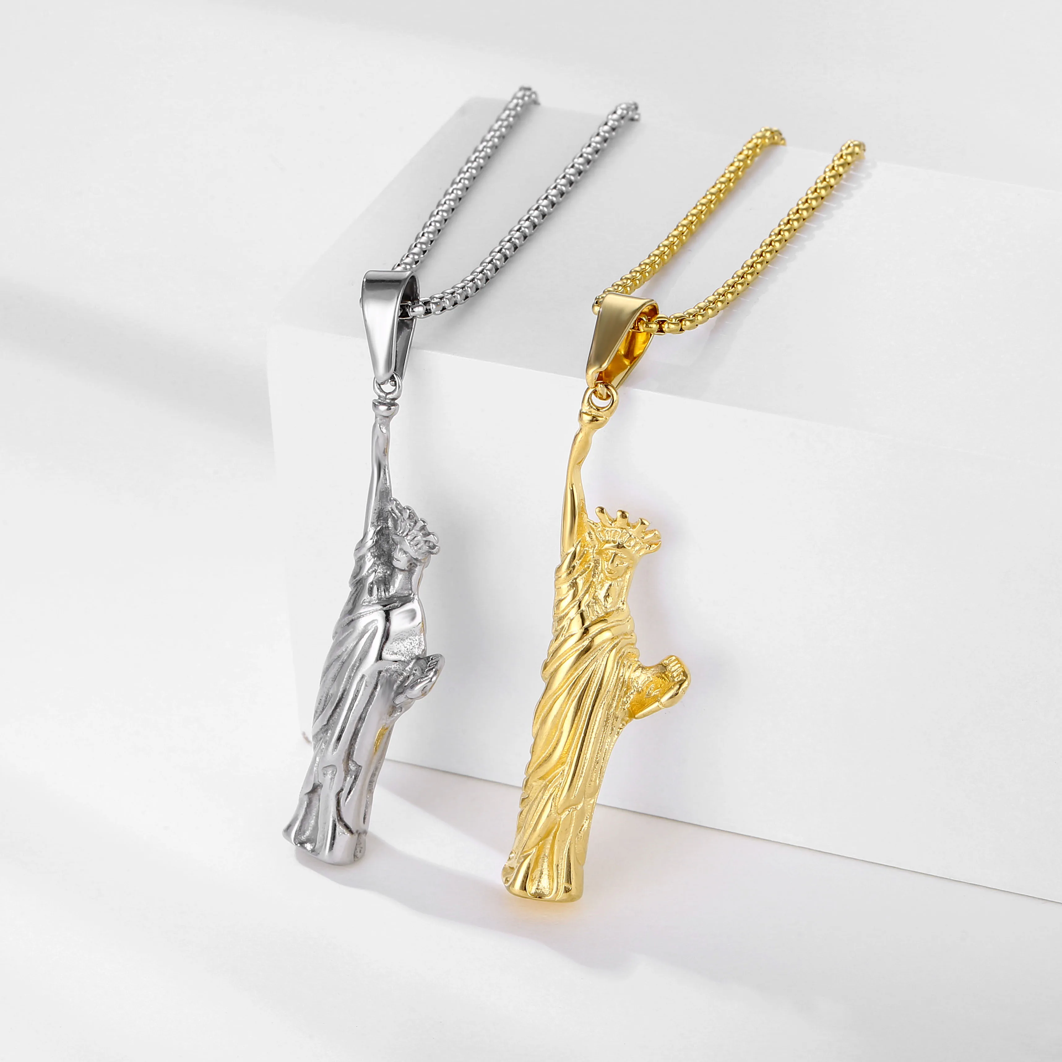 Fashion Cast Jewelry 18K Gold Silver Hiphop Stainless Steel Statue of liberty Egyptian Pharaoh Skull Hand Pendant Charm Necklace