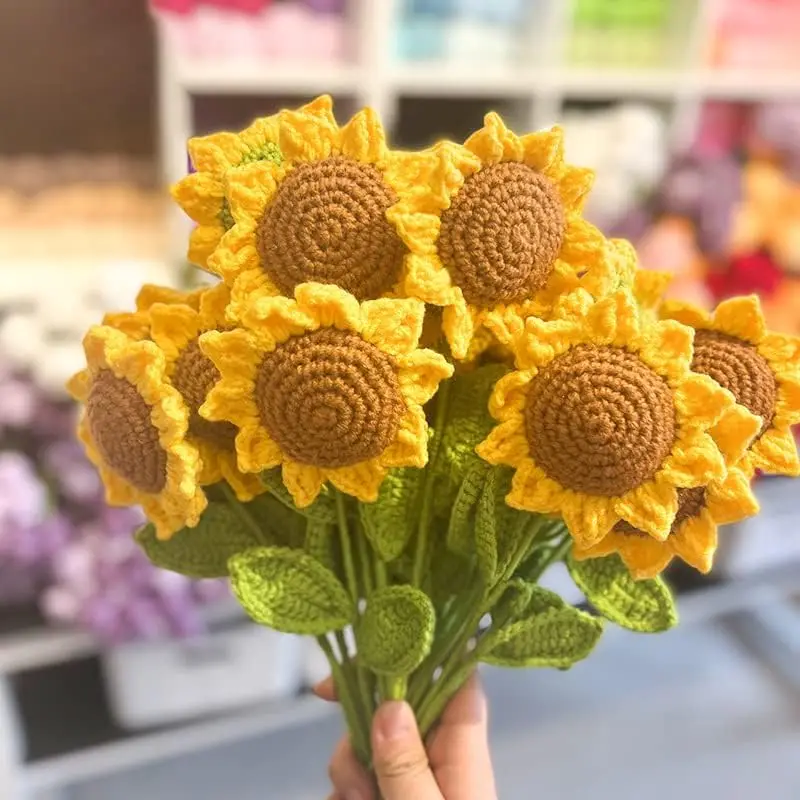 Graduation Season Gift Crochet Sunflower Gifts 15 Inch Handmade Knitted Daisy Flowers for Decoration Home Table Wedding