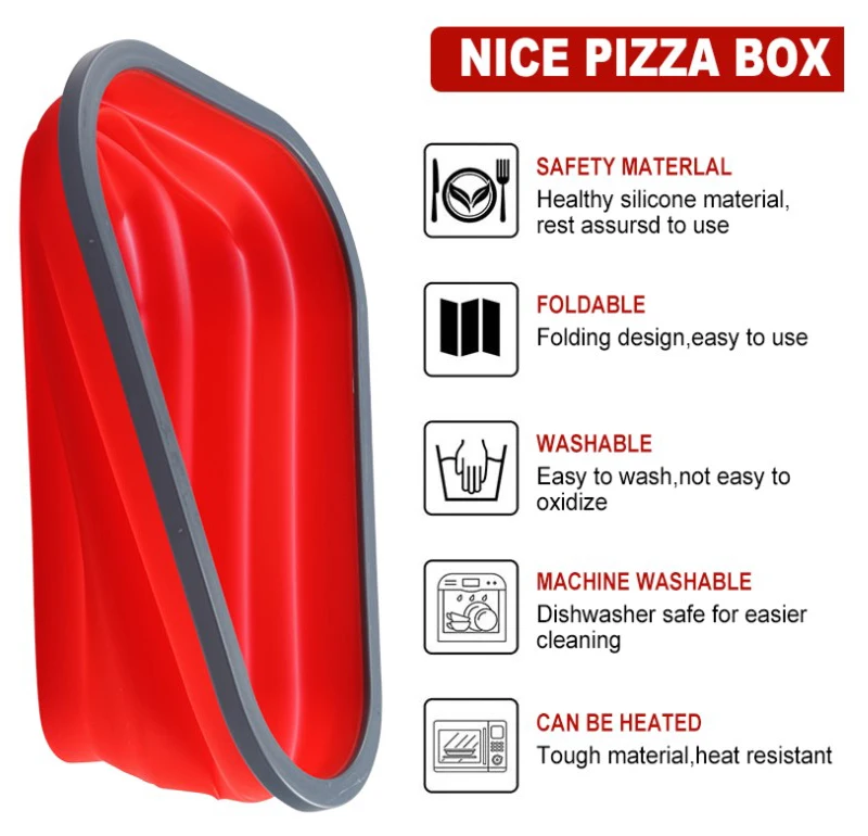 Reusable foldable pizza pack box storage box portable collapsible silicone pizza box container with 5 trays