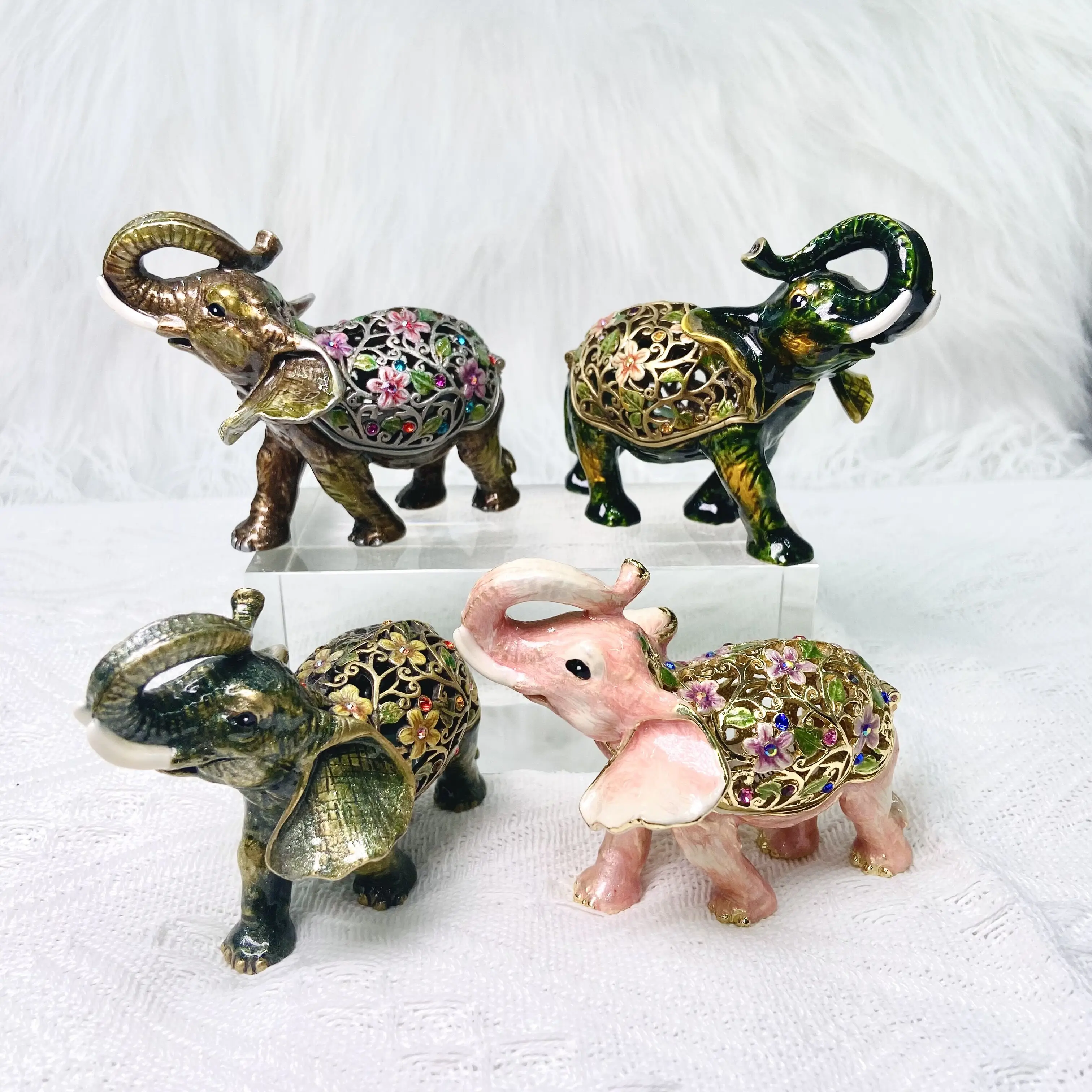 YI SHANG BAO   Handmade enamel painted cute animals exquisite elephant accessories jewelry box