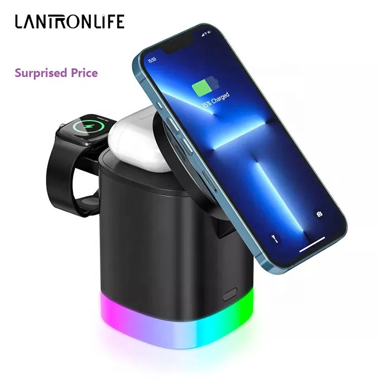T15 3 In 1 Foldable Fast Charging RGB Backlight LED Lamp Magnetic Night Light Wireless Charger For i Phone 14 13 12