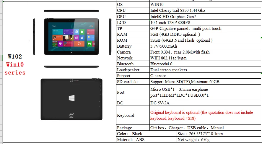 In Stock Customized 2G RAM 32G ROM 5000mAh Battery 10.1 inch window 10 tablet
