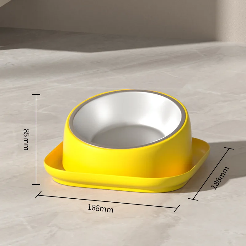 15 Degree Angle Tilted Mouth Anti Knock Cat Bowl Protection Cervical Stainless Steel Dog Bowl Separated Food Bowl