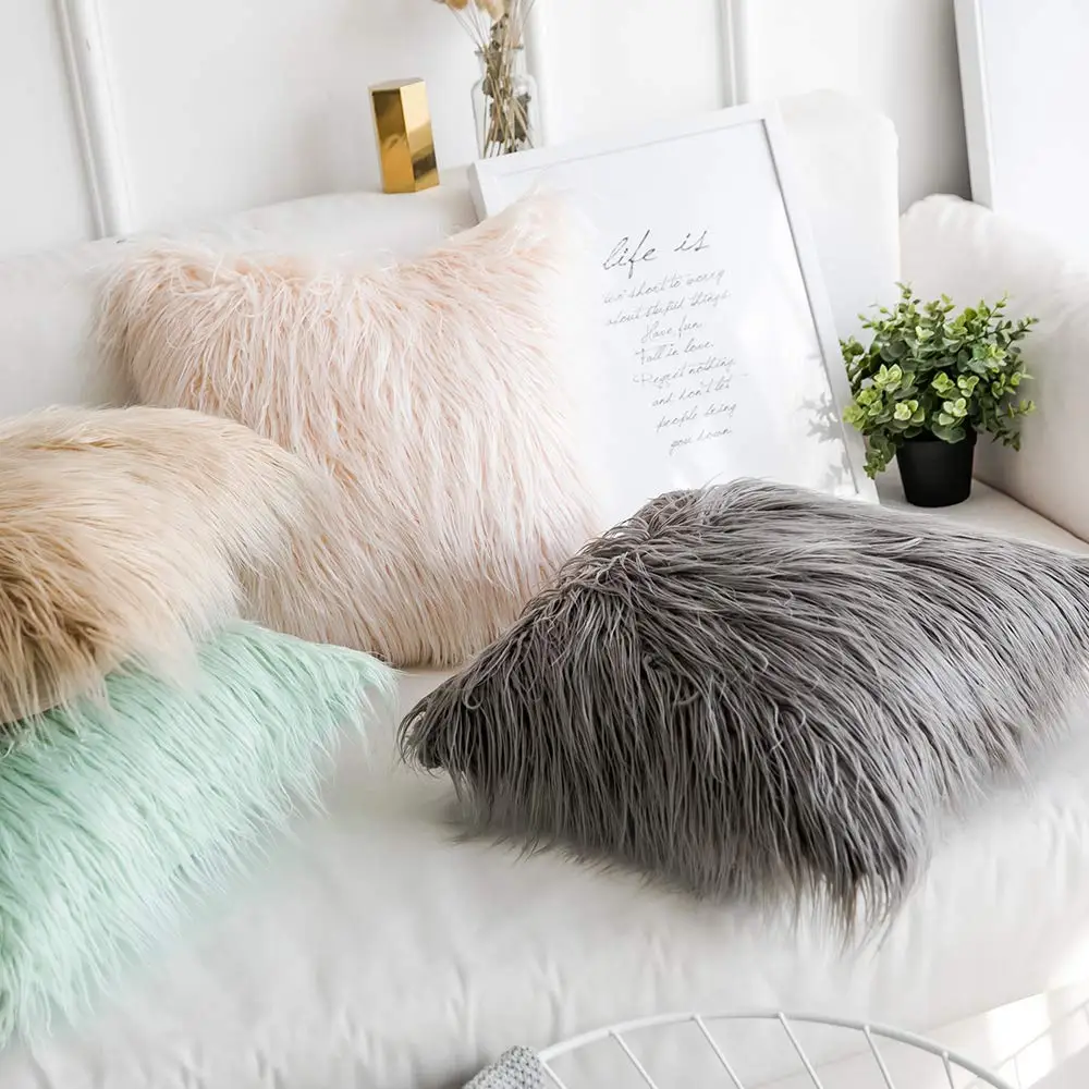 Decorative New Luxury Series Style Faux Fur Throw Pillow Case Cushion Cover for Sofa Bedroom Car
