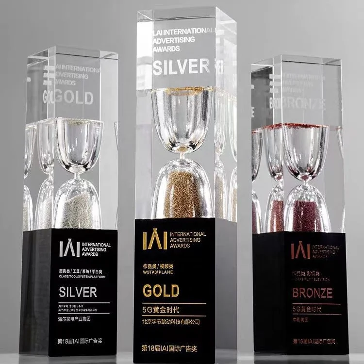 New Arrival k9 Crystal Cube Trophy Personality Custom Laser Engraving Crystal Hourglass trophy