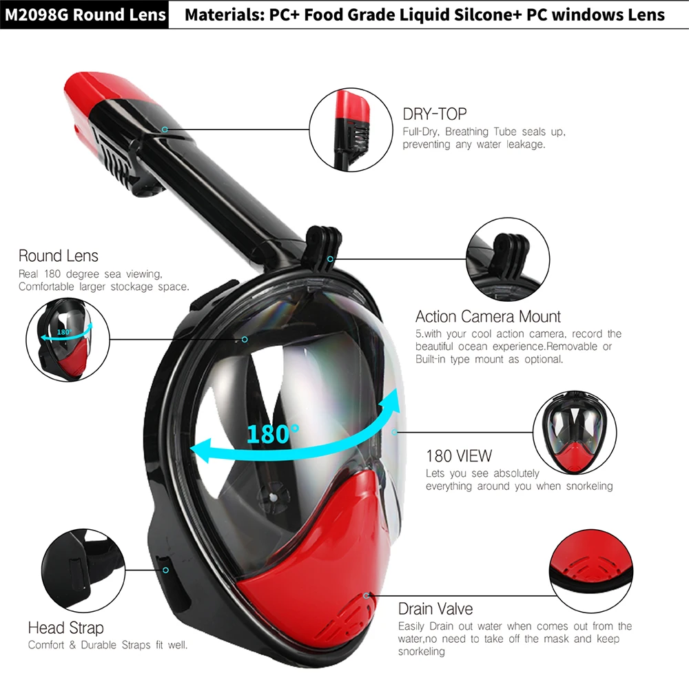 Thenice 180 Panoramic Free Breath Freedive Swimming Snorkel Full Face Diving Mask For Adult Snorkeling Gear