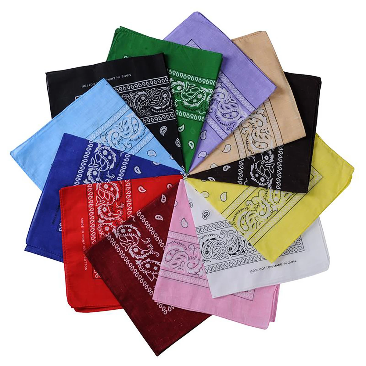 
Wholesale 100% cotton Novelty Double Sided Print Cowboy Head Scarf Original Paisley Pattern Square Bandanas 12 pack 