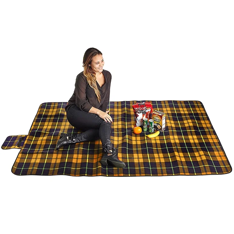 Custom Foldable Fleece Picnic Blanket Waterproof Soft for Beach Camping Hiking Traveling with Aldi Logo for Outdoor Activities