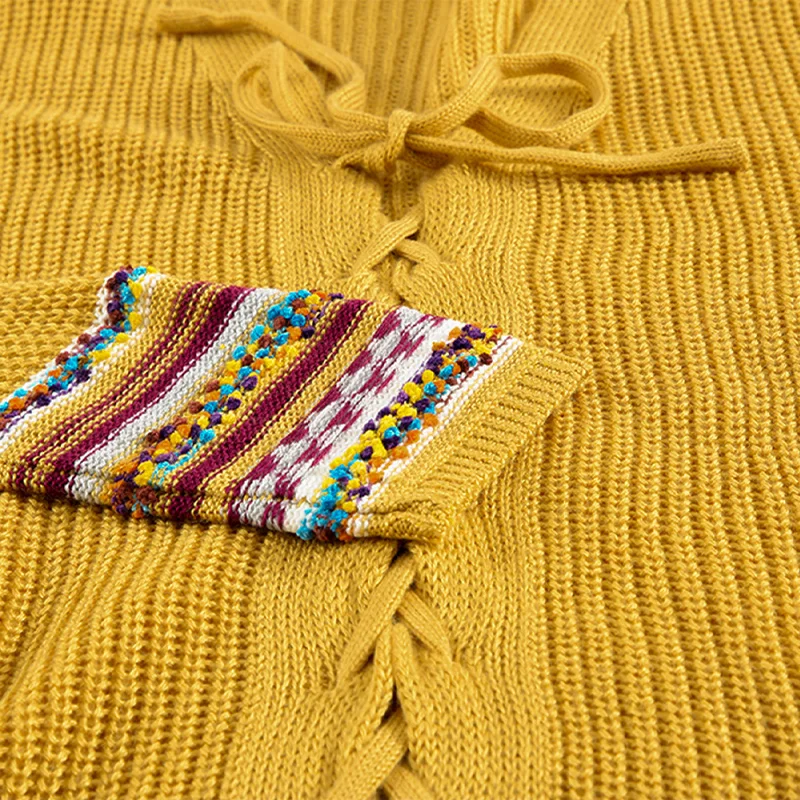 Скидка 2022, Новое поступление, Женский вязаный свитер на завязках с V-образным вырезом