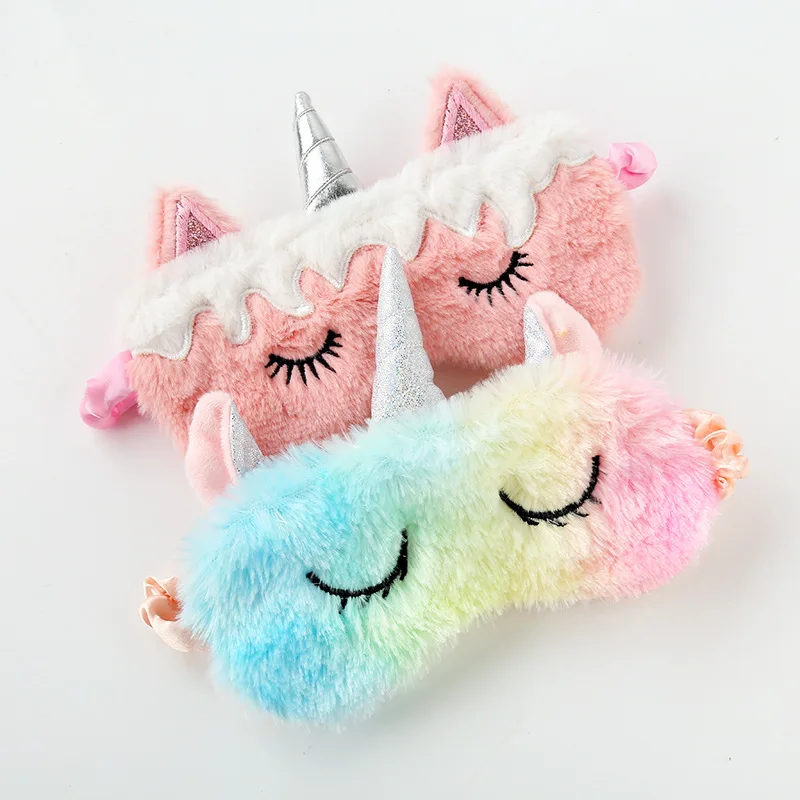 Soft Plush Carton Unicorn Eyes Blindfold Plush Custom Promotion Cheap Air Travel Plush Eyes Blindfold eye mask for sleeping