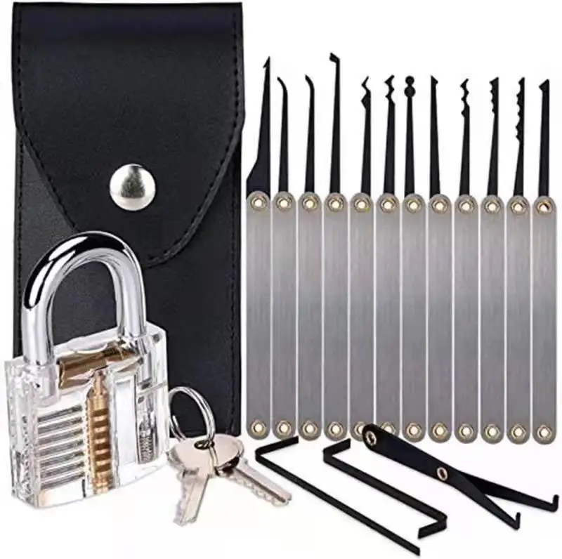 Cheap good quality 15 pcs tools open padlock practice lock pick set