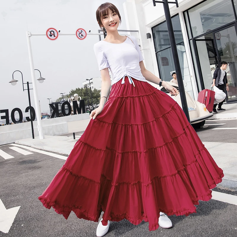 
Full Long Summer Flower Printed Chiffon Skirt 