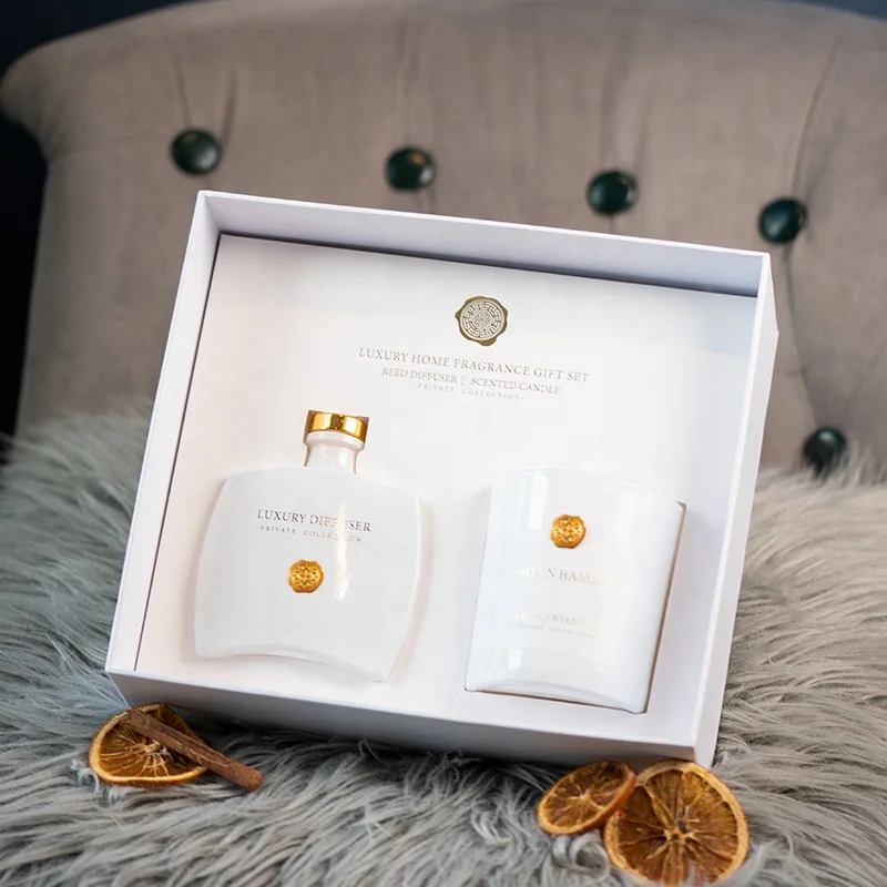 Luxury Black Home Fragrance Oil Reed Diffuser Candle Set for Man