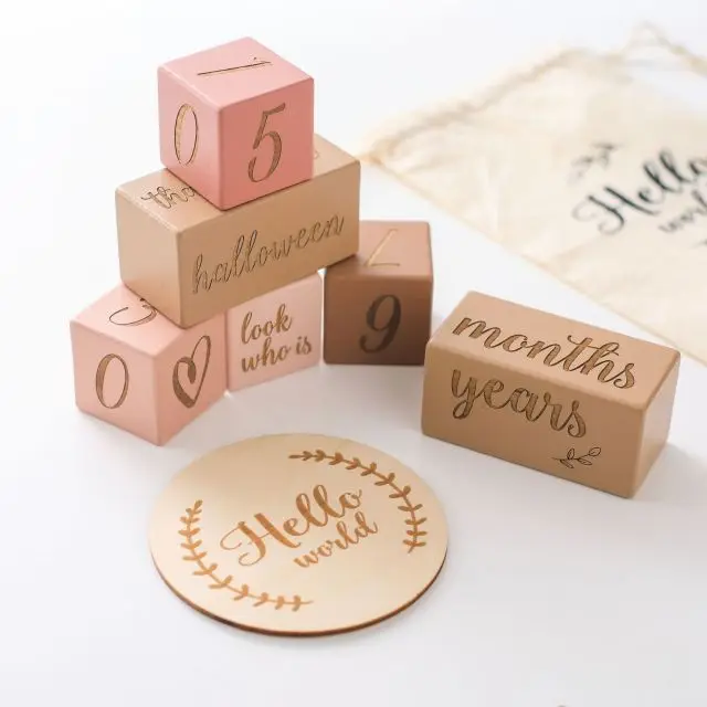 Newborn commemorative wooden square milestone baby birth month commemorative photo photography props