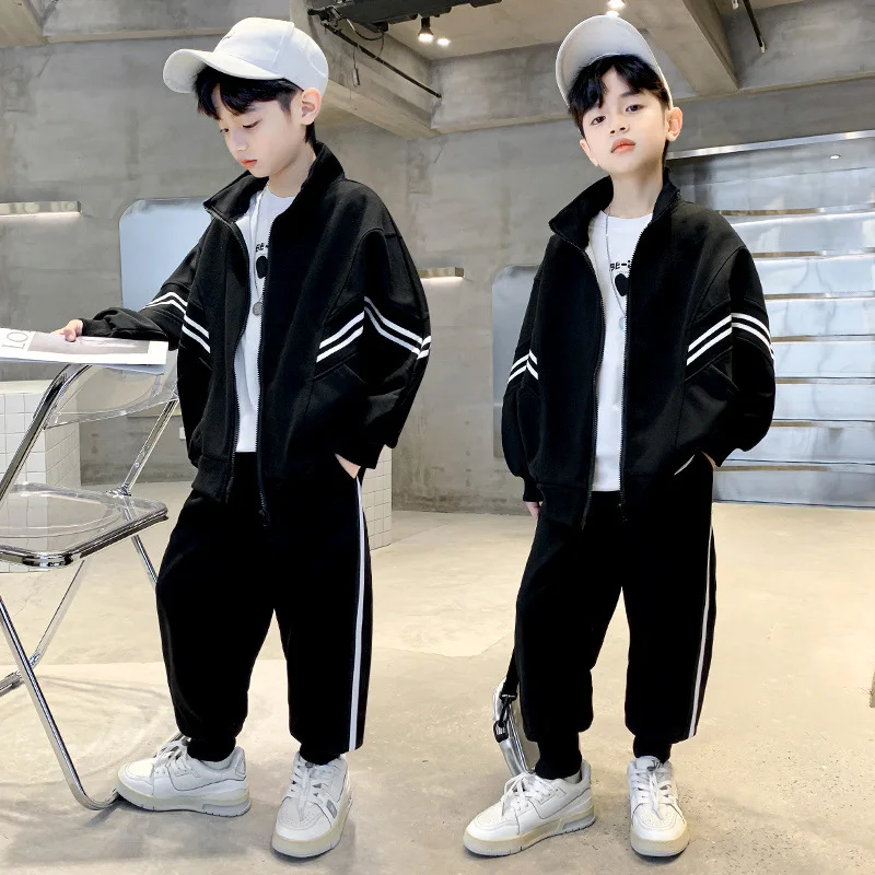 2023 Spring Autumn Teenagers Boys Outfits Clothing Sets Long Sleeve Zipper Stripe Jacket Pants 2Pcs Boutique Kids Clothes