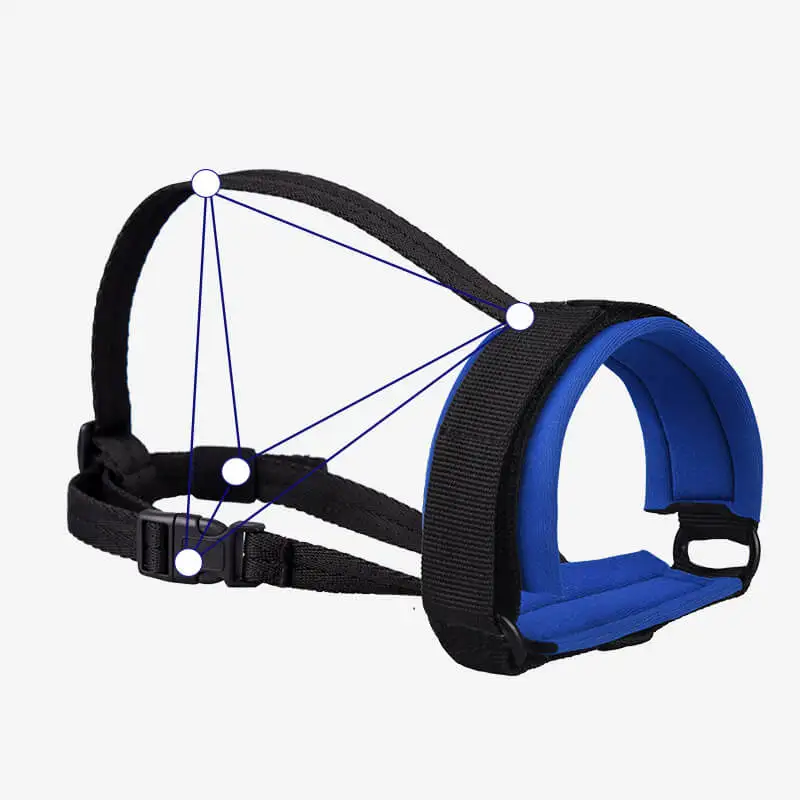 Adjustable size soft-lined dog muzzle with anti-biting and breathable material allowing for drinking