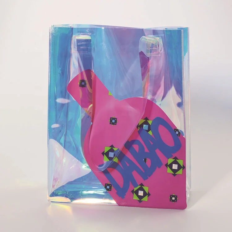 
waterproof custom size and logo pink holographic bag hologram pvc bag 