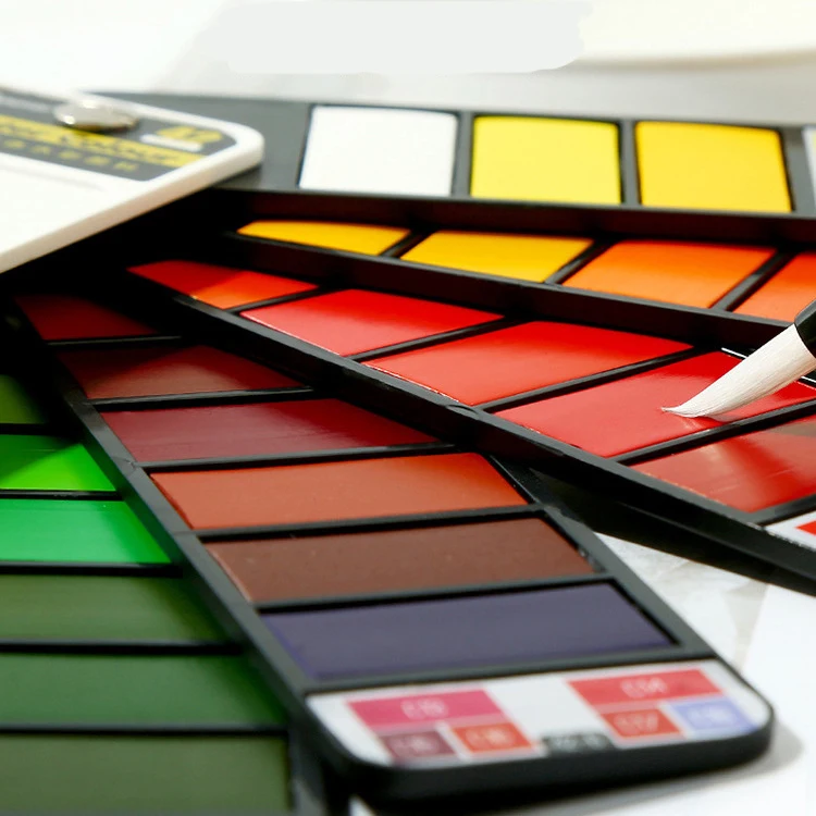 Artists Watercolor Cake 18/25/33/42 colors Pocket Travel Fan Shape Solid Water Color Paint Set With Water Brush Pen