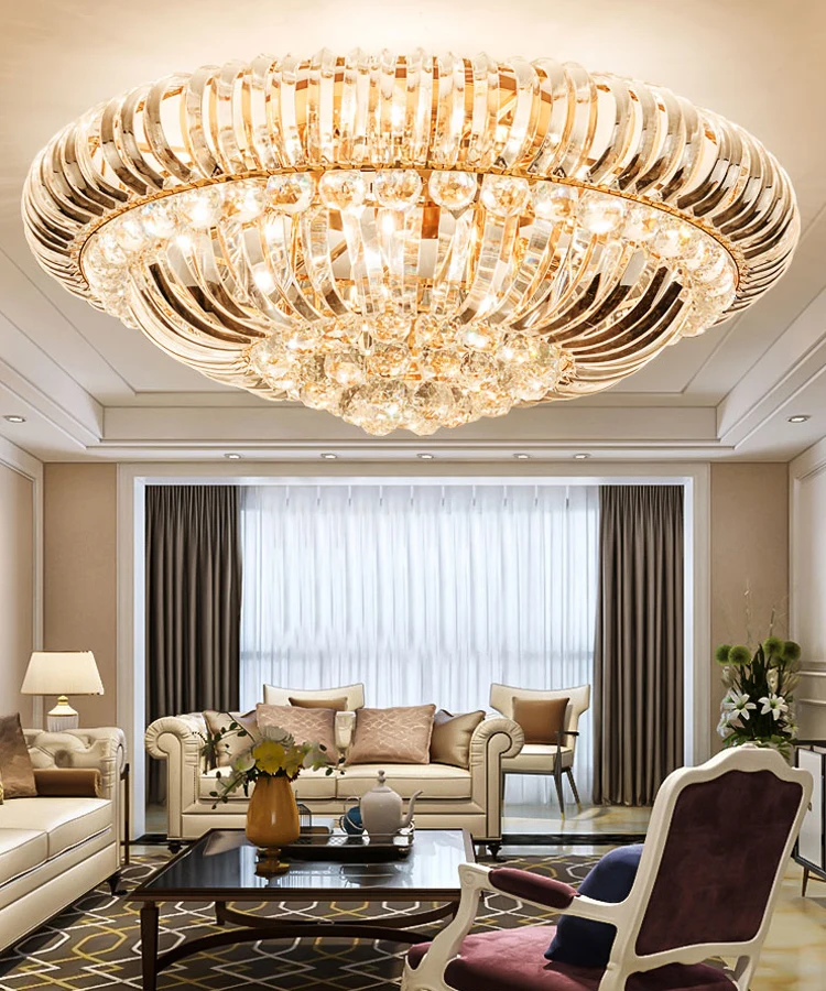 Классический отельная круглая роскошные светодиодный потолочный светильник с украшением в виде кристаллов Золотая люстра лампа ETL60446