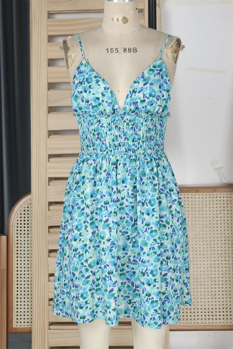 Designer Flower Dresses Ladies 2022 Summer Sling A Line Short Skirt Women Elegant Casual Sundresses