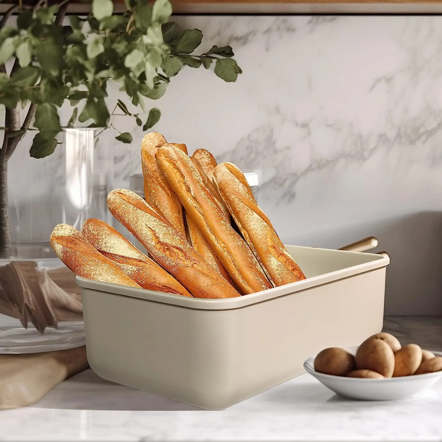 Oblong shape Big capacity high quality RPET material with strong stability Elevated design with bamboo lid household bread box