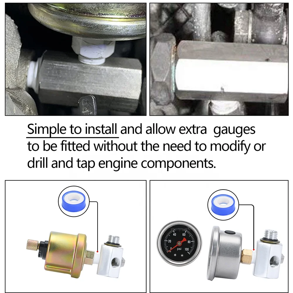 For BMW 3 Series E30 E36 3 Port Oil Pressure Temperature Gauge Adaptor T Piece PQY-OGA01