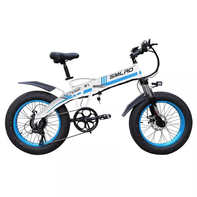 Portable Electric Folding Bike SMLRO S9 20*4.0 Fat Tire Bicycle 500W 1000W Motor 10AH electric adult fat tire bike