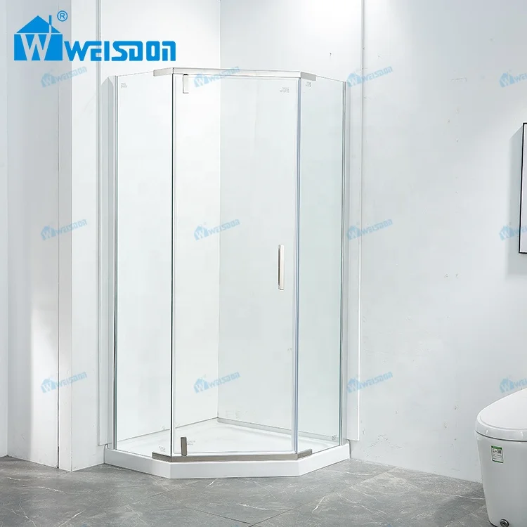 Weisdon Stainless Steel Framed Diamond Shape Shower Enclosure Tempered Glass Hinges Pivot Shower Cabin