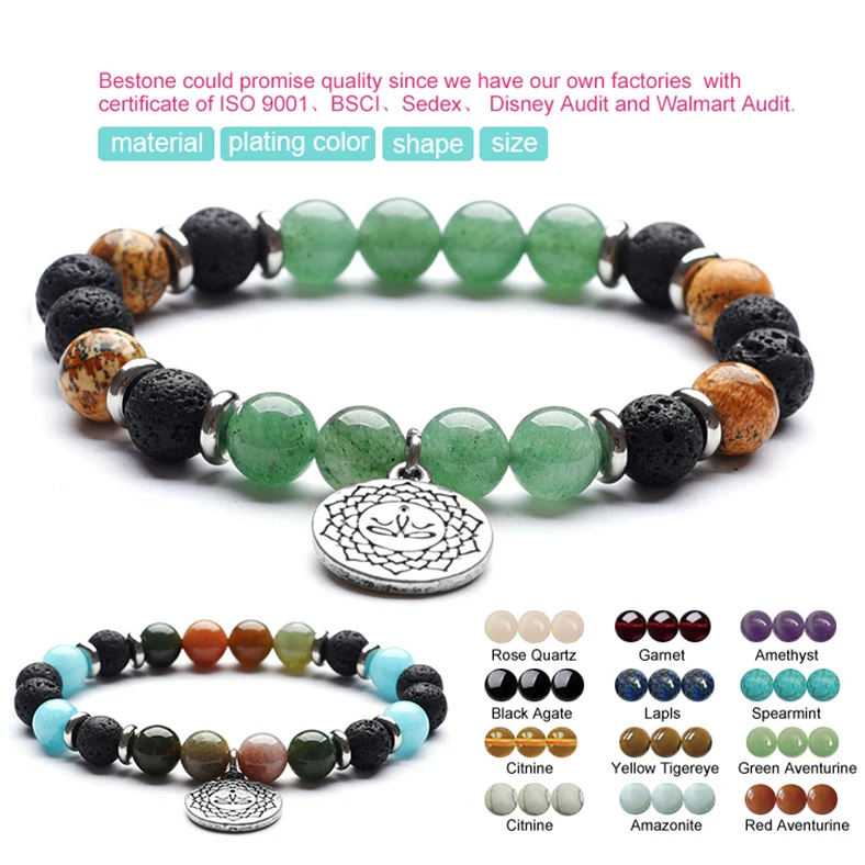 Bestone OM Lotus Pendant Green Aventurine Natural Gemstone Beads Bracelets