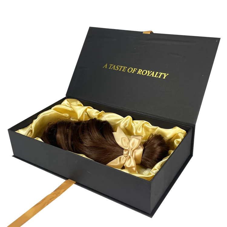 Custom Logo Design Wig Virgin Bundle Hair Boxes Weave Extension Packaging Rigid Cardboard Paper Gift Boxes with Ribbon