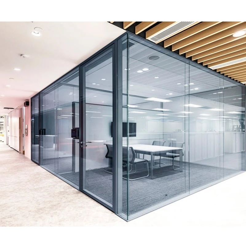 Modular Soundproof Frameless Demountable Aluminum Single Or Double Tempered Glass Office Partition Wall