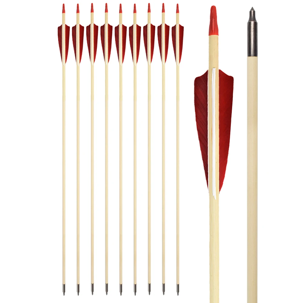 Archery Wood Arrows Recurve Traditional Bow Hunting Sports Glue-on Nock Turkey Feather Wooden Shafts Wood Arrows