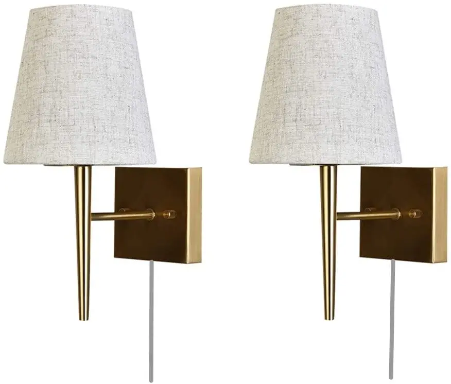 Современное настенное бра среднего века с бежевым тканевым абажуром 1 светильник античная Золотая комнатная настенная лампа