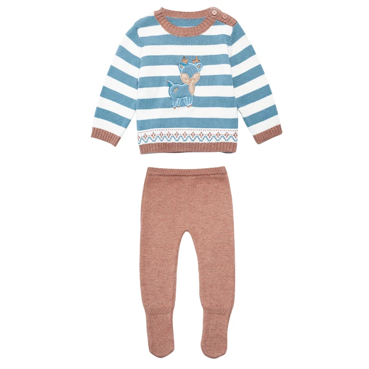 Отличная цена от производителя, дизайнерский Повседневный свитер с круглым вырезом, Детский свитер в полоску, голубой свитер для малышей