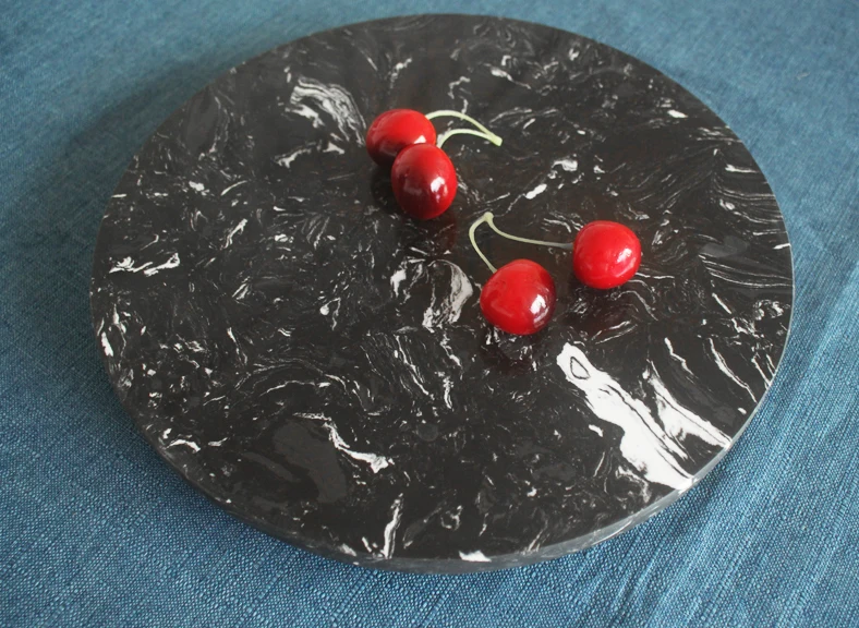  Natural round Marble Board Cheese Dessert cake Serving marble Plate with rotatable