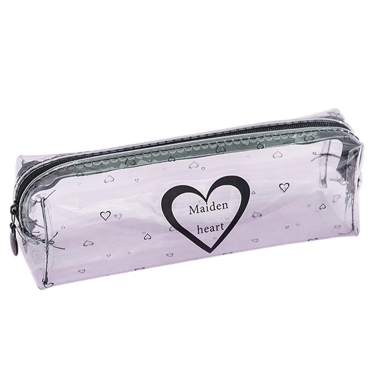 PVC Pencil Bag Zipper Pouch School Students Clear Transparent Waterproof Plastic PVC Storage Box Pen Case