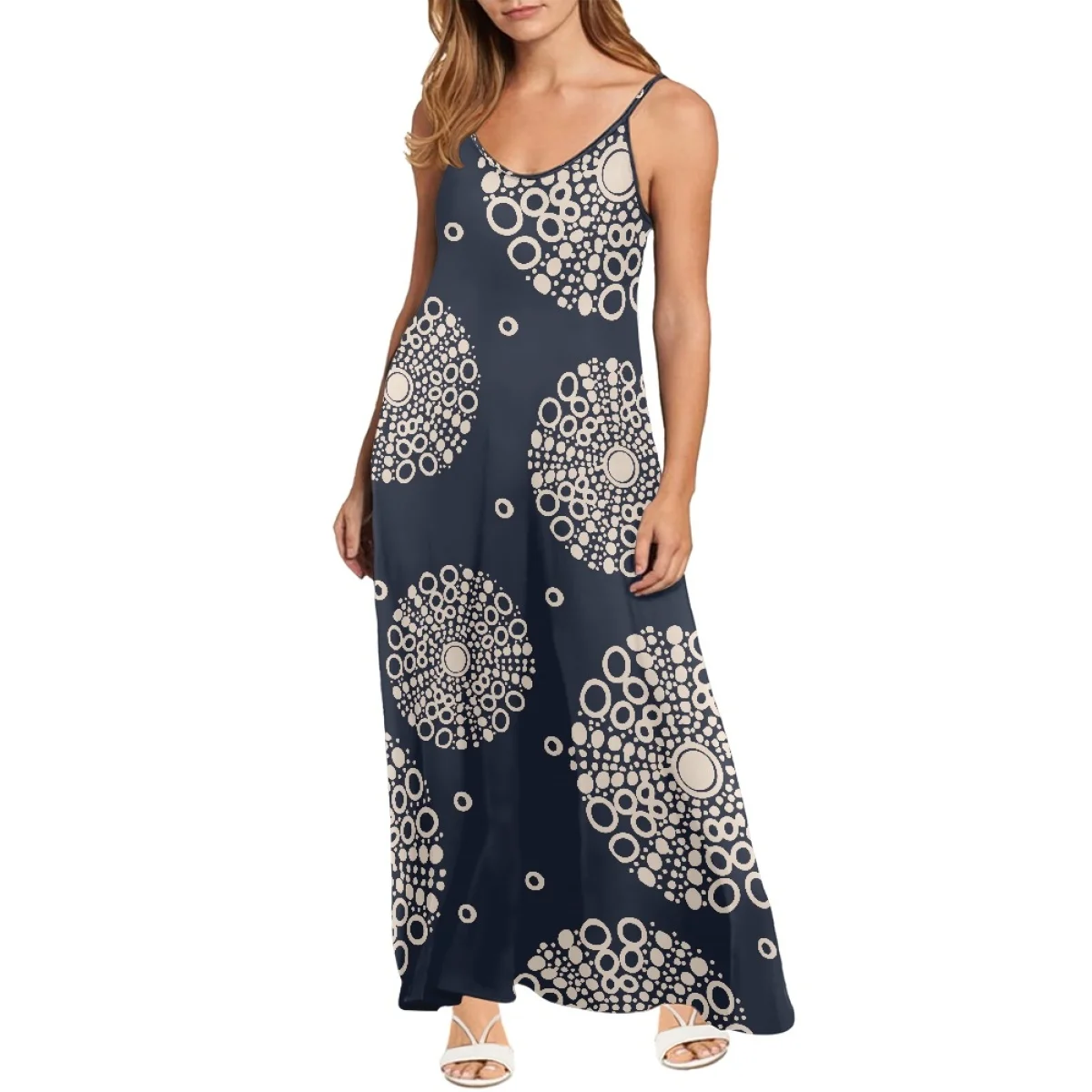 Hot Sale Wholesale Custom Hawaiian Style Sea Urchin Print Sexy Fashion Ball Suspender Long Dress Print On Demand Casual Dresses