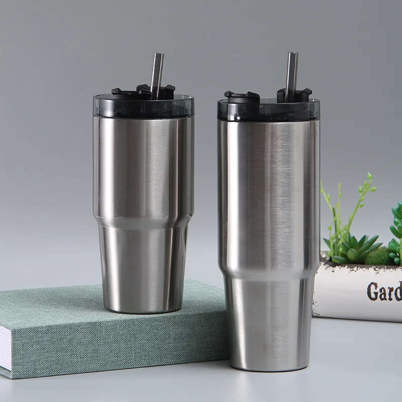 30oz 20oz Hot And Cold Stainless Steel Insulated Milk Tea Coffee Thermos Outdoor Custom Handle Travel Mugs With Straw