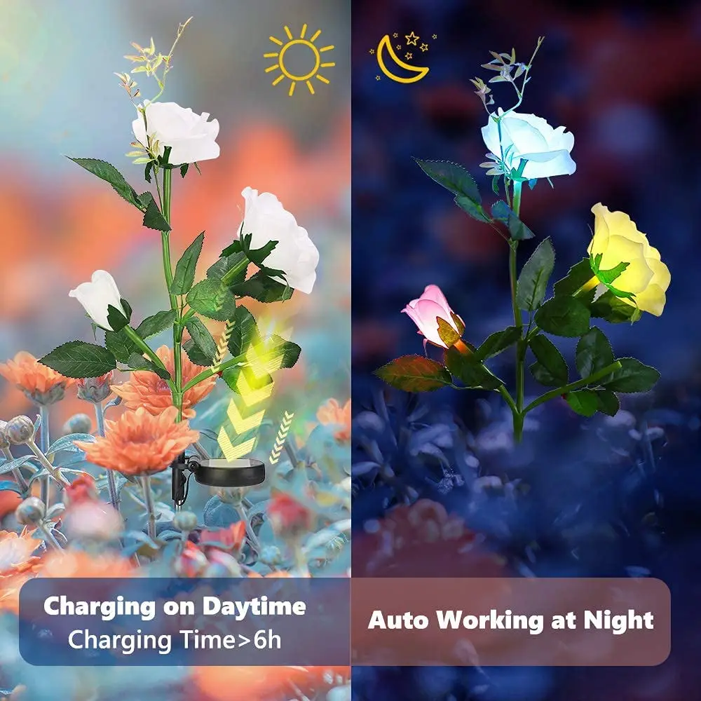 Rose Flower Lights Multi-Color Changing Garden Decor Outdoor Decorative LED Lights for Yard Garden Solar Rose Lights