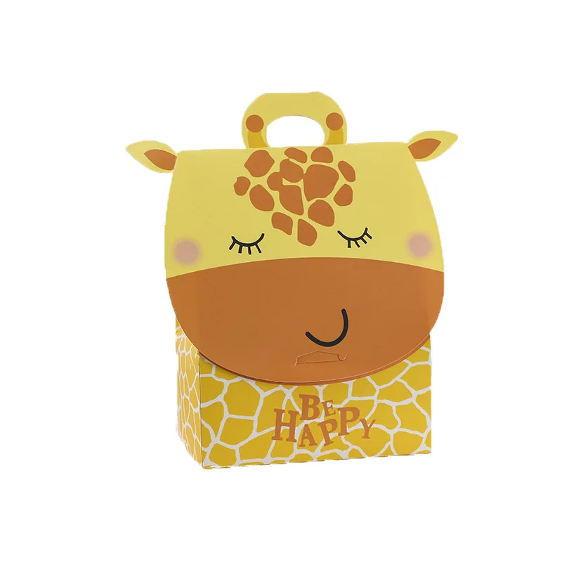 Luxury Cute Happy Giraffe Lion Cartoon Animal Shape Treat Cardboard Paper Box Food Package For Candy