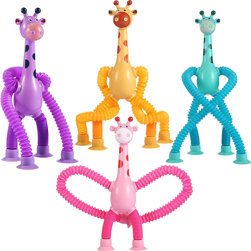 Pop Tube Fidget Toy Giraffe Tube Telescopic Suction Cup Telescopic Pipe Educational Cartoon Puzzle Parent Child Interactive