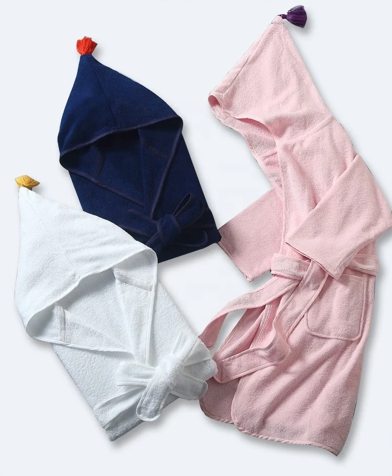 
High Quality 100% Cotton Terry Fabric Hooded Quick Dry Bath Robe Personalised Dressing Gown for Kids Girl Boy 