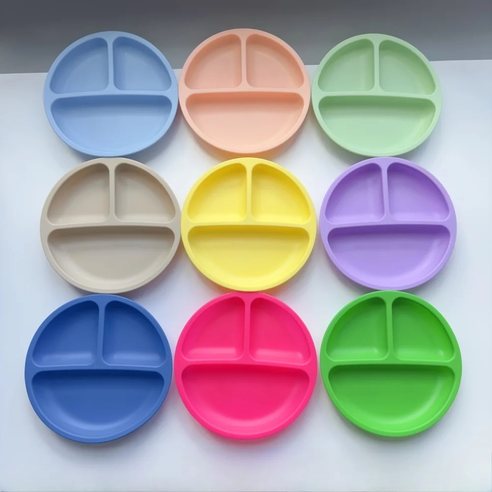 Low Moq Food Grade Baby Silicone Plato Rainbow Plate With Lid Customized Logo Strong Suction Bottom Bowls
