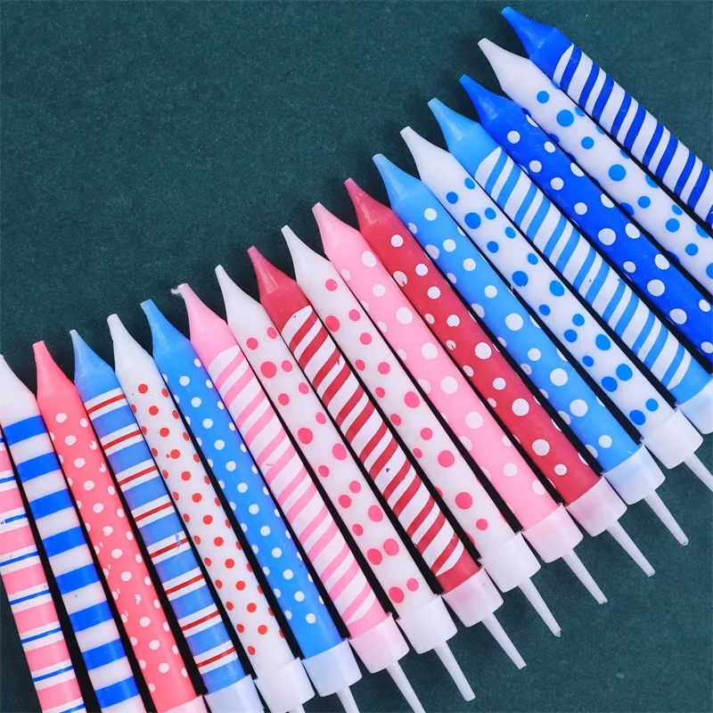 Happy wishes girlfriend custom packing logo Polka dot horizontal bar pattern printing spiral birthday candle with holders